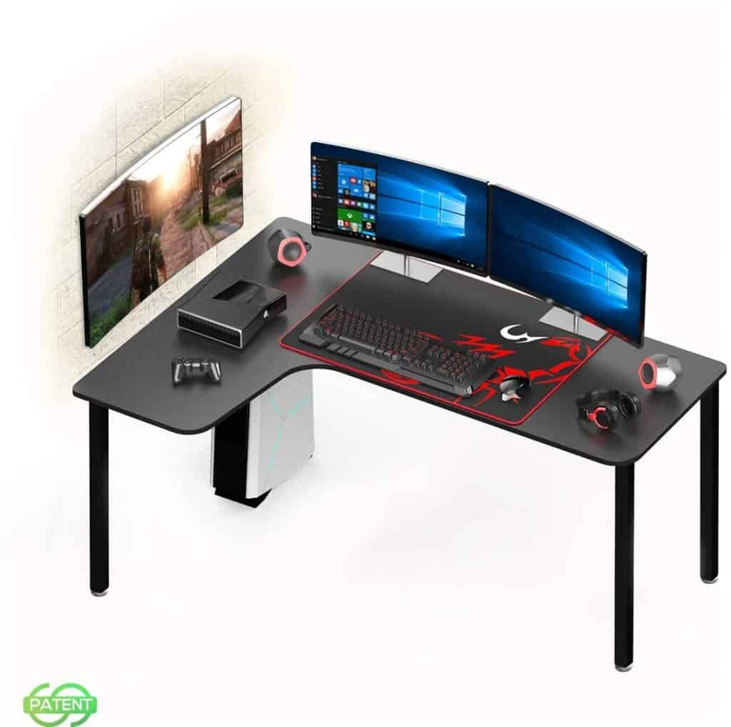 L Shaped Desk 59” Round Corner Computer Gaming Desk, Large Extra