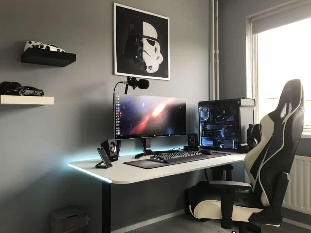 Black and white gaming setup