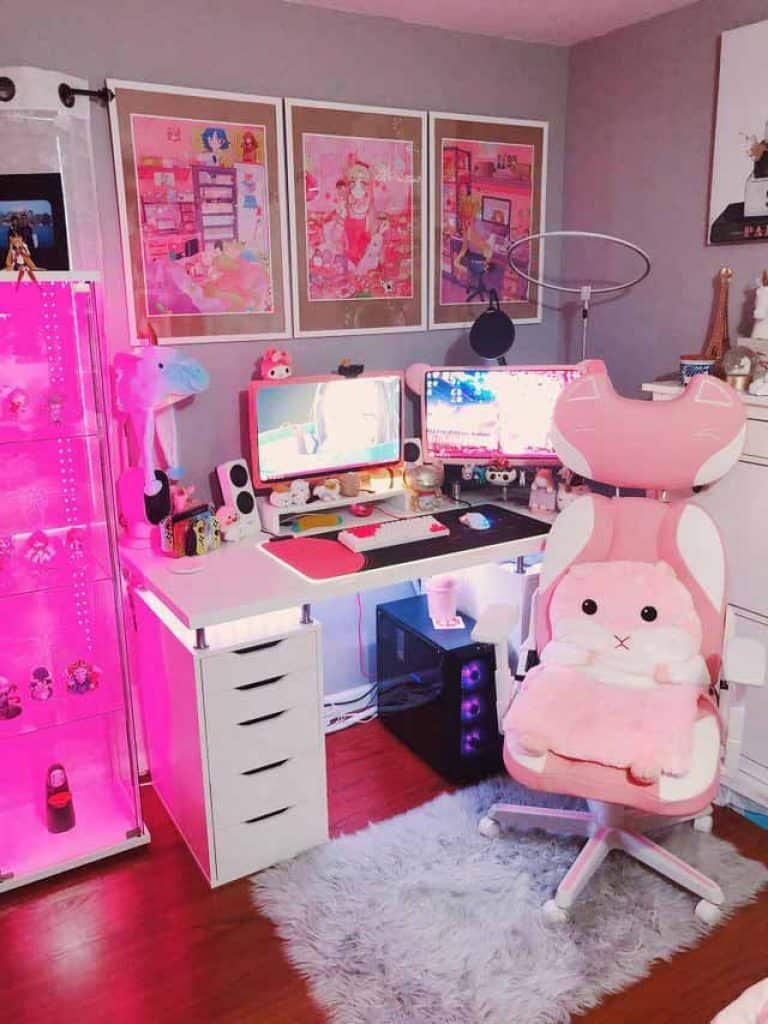 Pink and White Gaming Setup