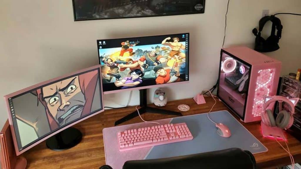 Pink and Black Gaming Setup