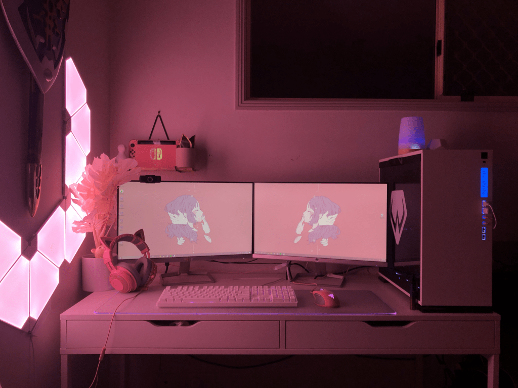 Pink and White Gaming Setup