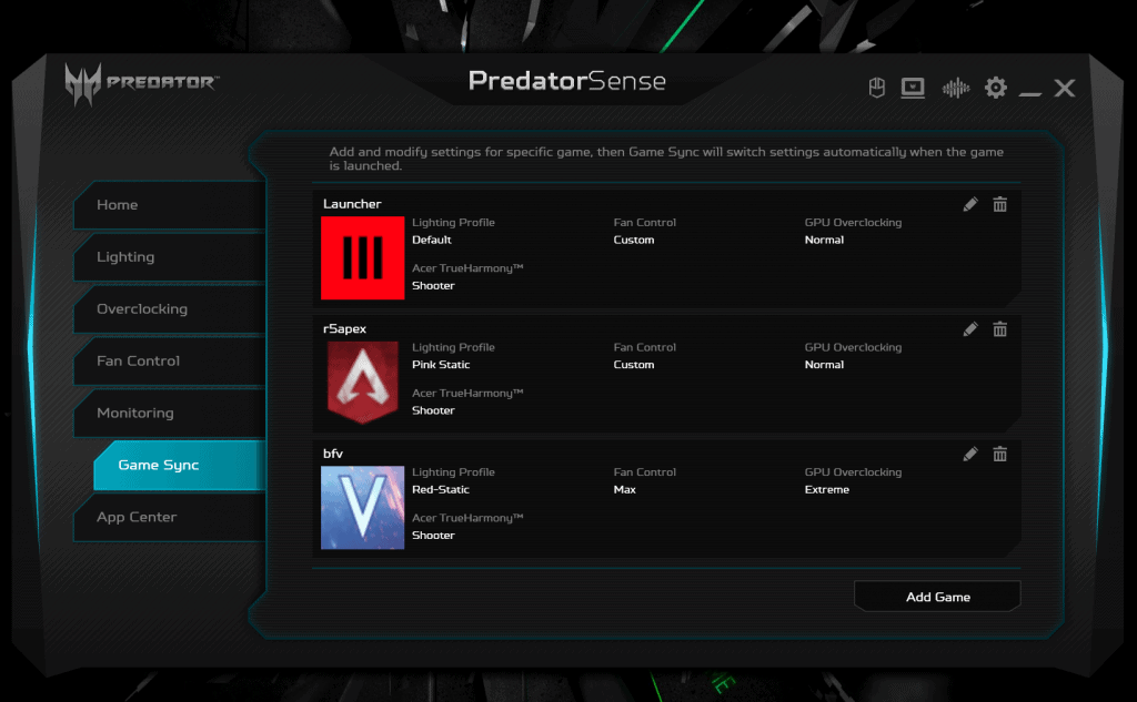PredatorSense Game Sync